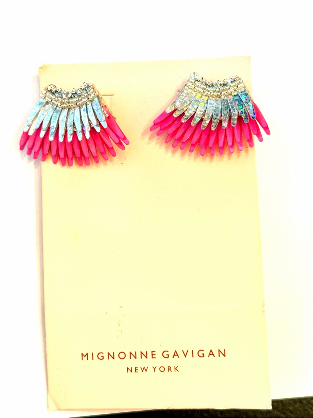 Mignonne Gavigan Hot Pink and Iridescent Fan Clip Earrings